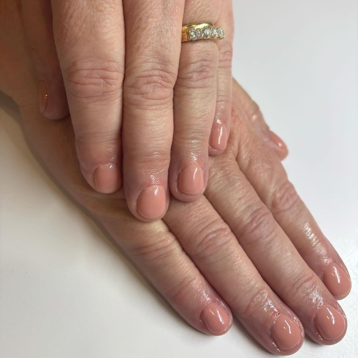 Natural nude builder gel nails on short nails