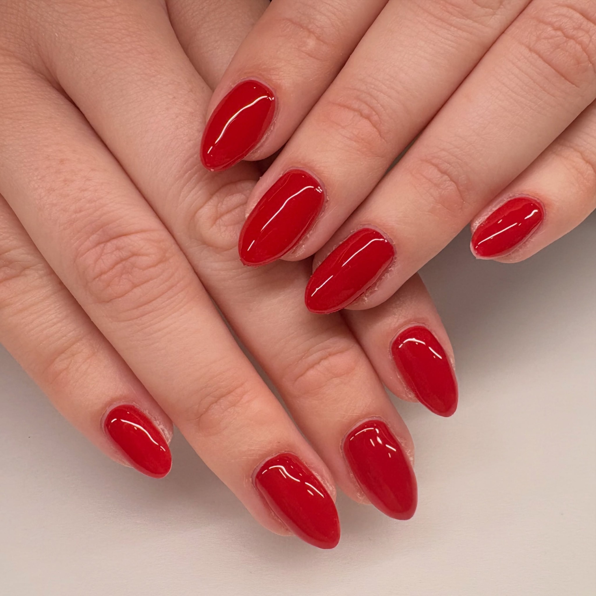 Glossy red builder gel nails